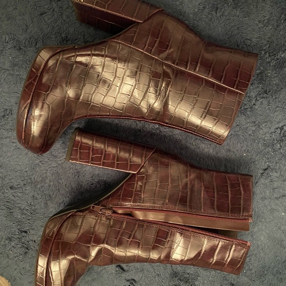 Rachel Zoe Faux Croc Mahogany Platform Boots - Picture 5 of 5